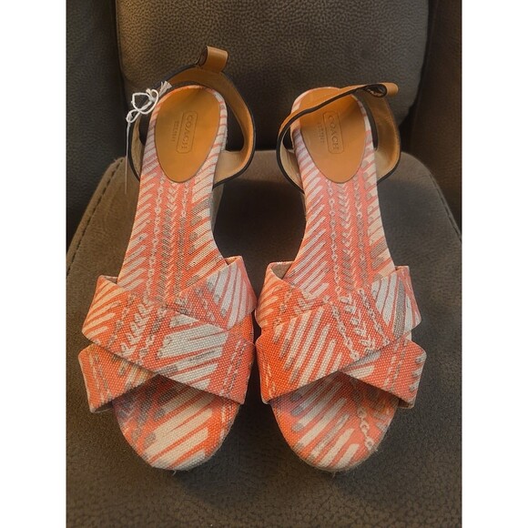 Coach Henley Orange Green Tan Espadrille Platform Wedge Sandals 8 - Picture 1 of 12